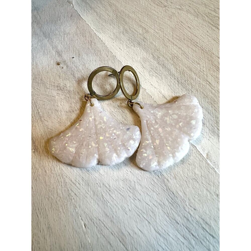 Earrings Statement Earrings Handcrafted Artwork Opal Floral Ginkgo Flower